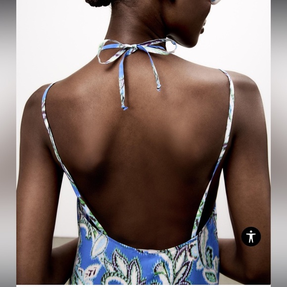 Zara printed maxi dress blue white boho formal summer  halter floral blogger fav - Picture 9 of 10